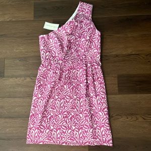 Shoshanna one shoulder strap dress with purple design so cute size 8